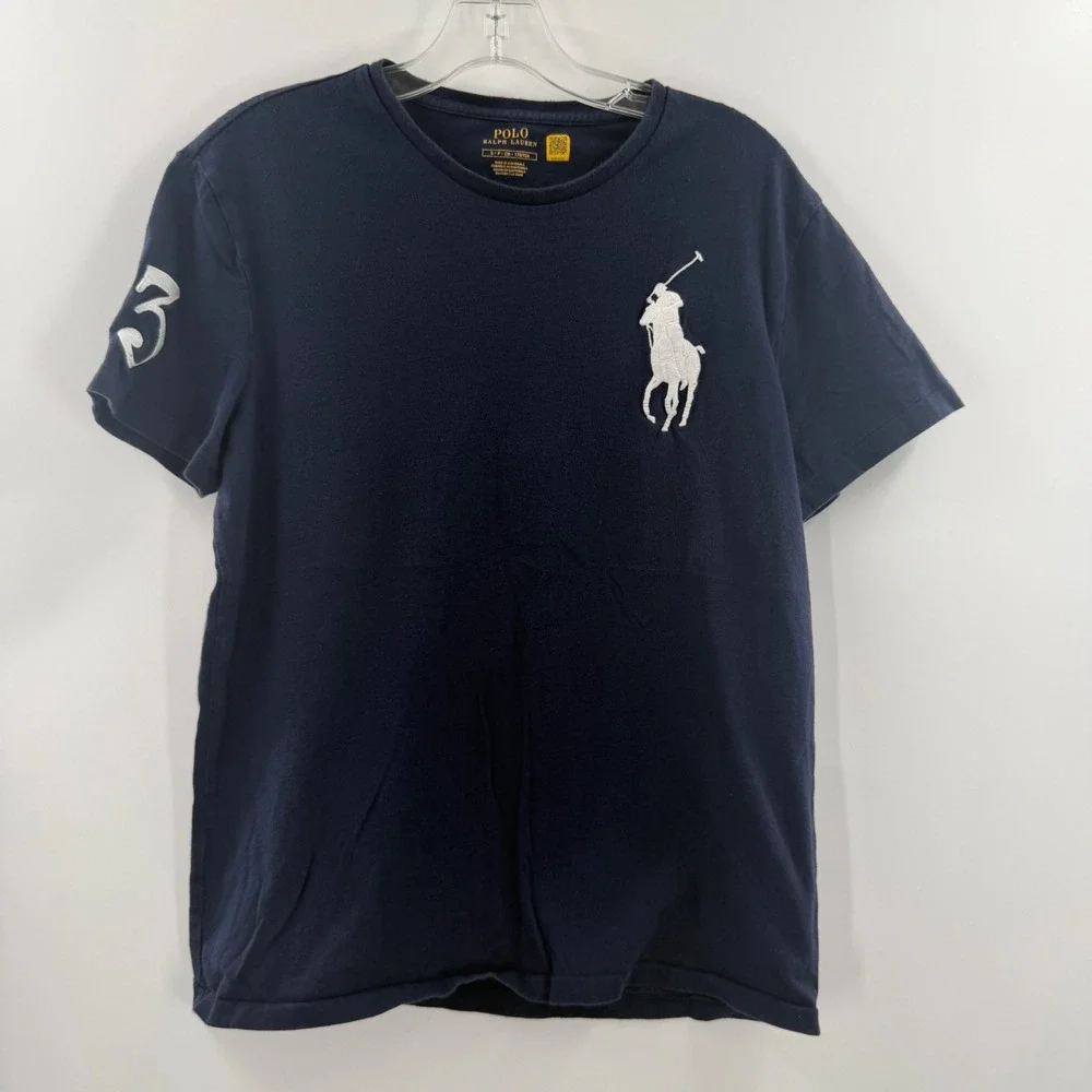 Polo Ralph Lauren Mens Big Pony T-Shirt Navy Blue Big Logo Crew Neck Small